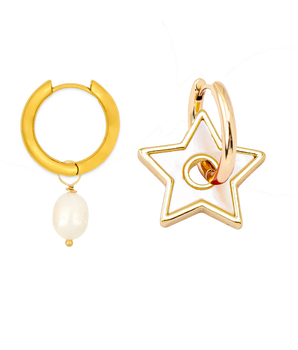 disc star & pearl earring stack