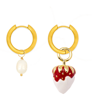 strawberry and pearl earring stack